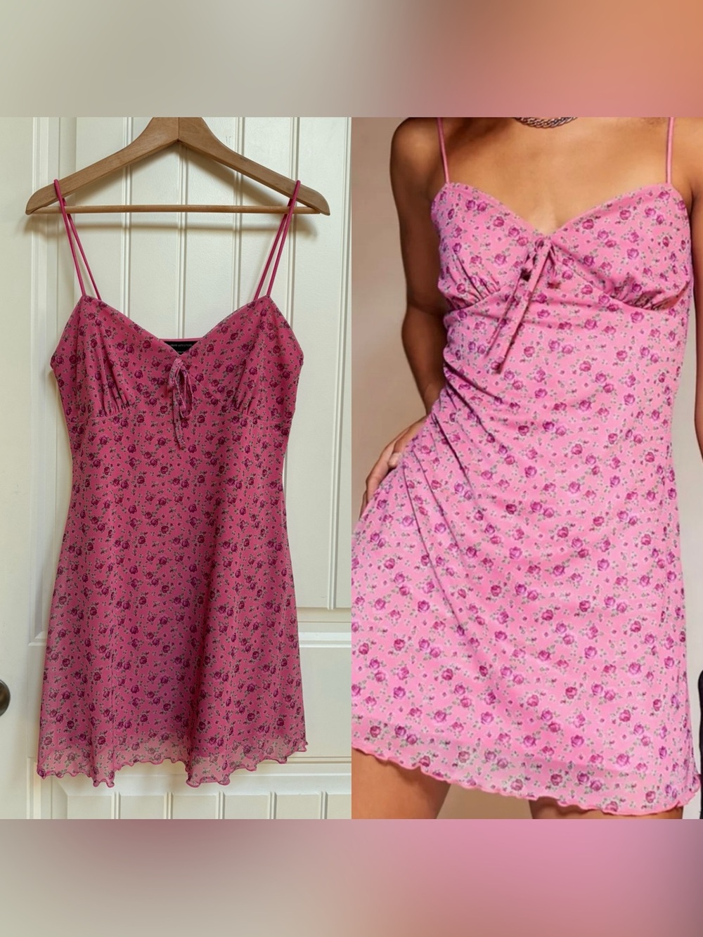 Urban Outfitters Elodie 90’s Pink Floral Tie Front Mesh Mini Dress. Size L